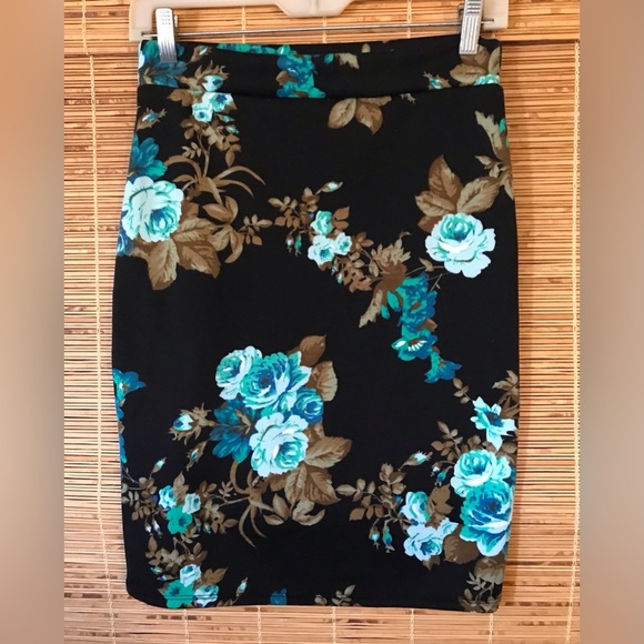 Minerva Straight Skirt Turquoise Floral Patter Size Tag Missing See Measurements - Picture 3 of 5